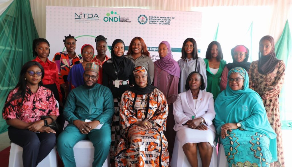 Group photograph of the Director General of NITDA, Kashifu Inuwa represented by Ag. Director, Dr Amina Magaji Sambo, Acting National Coordinator ONDI, Mr Yakubu Musa, with other dignitaries at the opening Ceremony of Female Founders Training Program in Abuja.