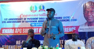 Mohammed Funsho Abdullahi addressing the audience at the Kwara APC Support Groups Conference