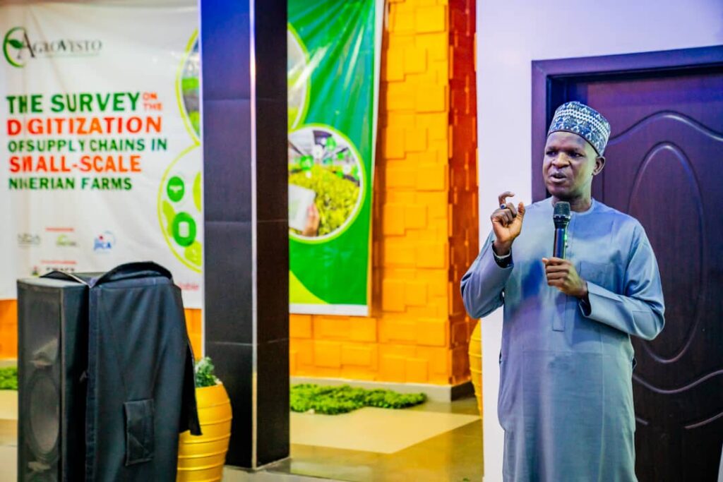 The representative of the Director General NITDA, Dr Salisu Kaka delivering a keynote speech at the Launching of the Survey on Digitisation of Supply chains in Small-Scale Nigerian Farms in Abuja.