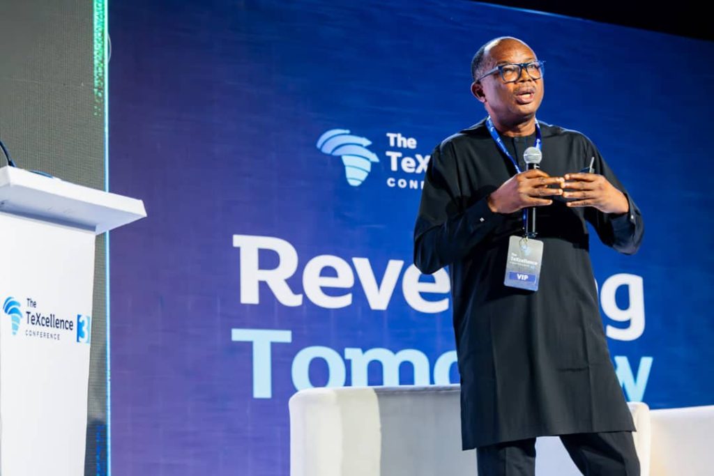Rep of DG NITDA Kashifu Inuwa, Director, Stakeholder Management and Partnership, Dr Aristotle Onumo making a presentation as a Guest Speaker at the TeXcellence Conference 2024, held at the Federal Palace Hotel, VI, Lagos on Friday 11th October 2024.