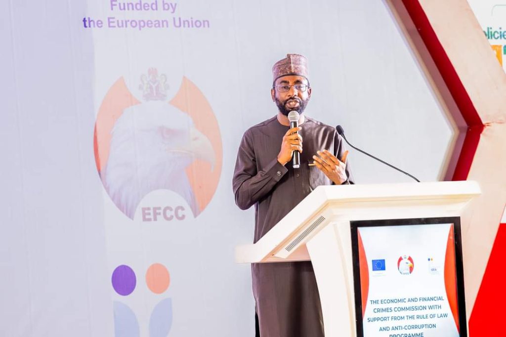 DG NITDA, Kashifu Inuwa CCIE, delivering a paper on "Alternative to Cybercrime" during the EFCC National Cybercrime Summit 2024 held at the Banquet Hall of the Presidential Villa