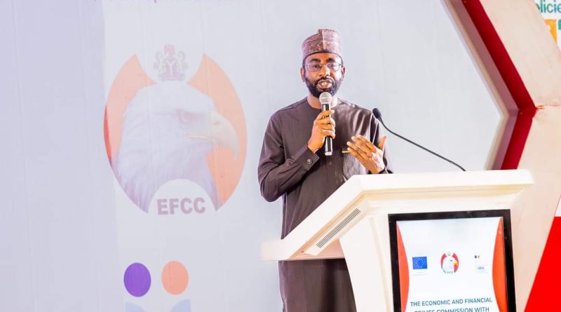 DG NITDA, Kashifu Inuwa CCIE, delivering a paper on "Alternative to Cybercrime" during the EFCC National Cybercrime Summit 2024 held at the Banquet Hall of the Presidential Villa