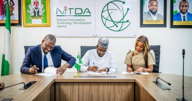 DG, NITDA, Kashifu Inuwa, CEO Flutterwave, Olugbenga Agboola, and Alami's CEO, Ms. Olu White during signing of the MoU