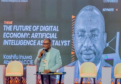 Kashifu Inuwa Abdullahi Director General of National Information Technology Development Agency (NITDA) represented by Dr. Aristotle Onumo, Director of Stakeholders Management and Partnerships, NITDA delivering a keynote address at the African Creators Conference held at Women Development Centre, Abuja, on the theme “The Future of Digital Economy: Artificial Intelligence as Catalyst.”