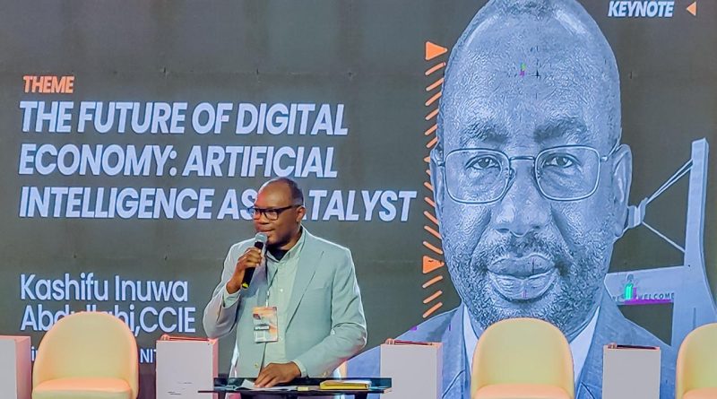 Kashifu Inuwa Abdullahi Director General of National Information Technology Development Agency (NITDA) represented by Dr. Aristotle Onumo, Director of Stakeholders Management and Partnerships, NITDA delivering a keynote address at the African Creators Conference held at Women Development Centre, Abuja, on the theme “The Future of Digital Economy: Artificial Intelligence as Catalyst.”