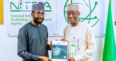 The Director General of the National Information Technology Development Agency (NITDA), Kashifu Inuwa, in a group photograph with the Managing Director and Chief Executive Officer of the Nigerian Independent System Operator (NISO), Abdu Mohammed, alongside members of the management teams of both organisations during a working visit to NITDA's headquarters in Abuja.
